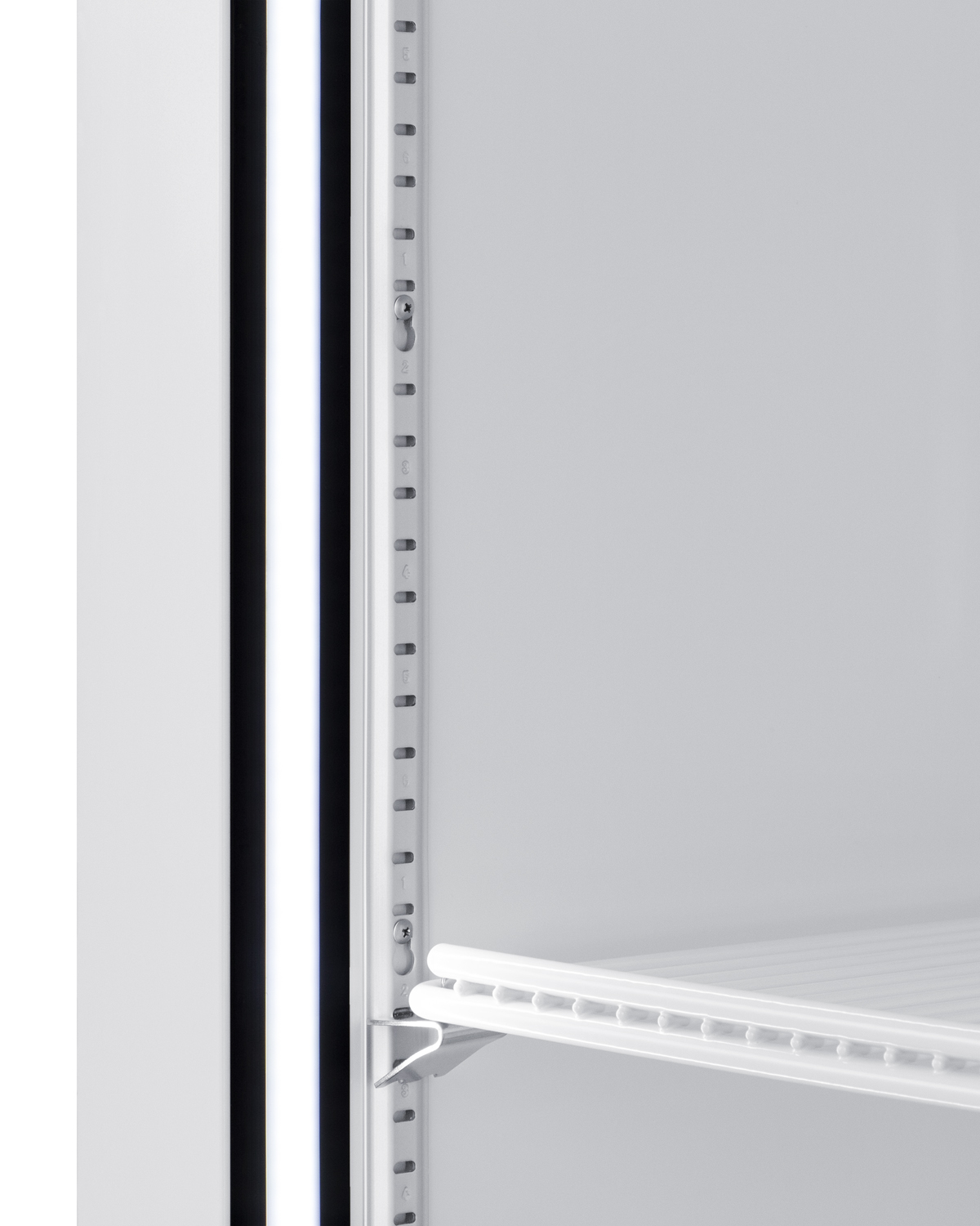21.34 cu.ft. commercial beverage center with self-closing glass door, front lock, and white cabinet